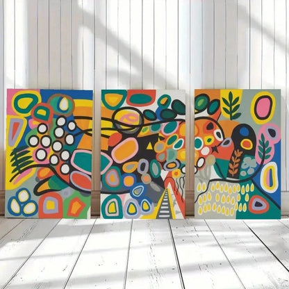 3pcs Vibrant Colorful Abstract Geometric Metal Print Ready to Hang Art