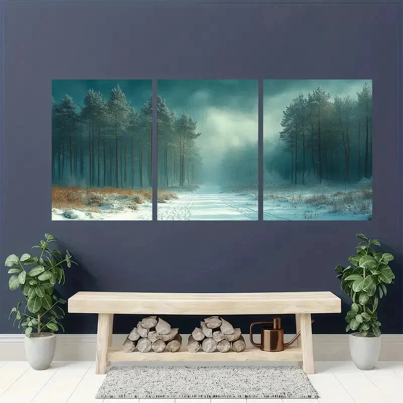 3pcs Mystical Winter Forest Landscape Metal Print Ready to Hang Art