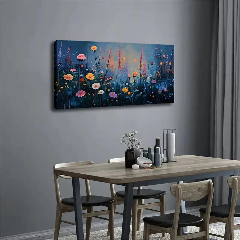 Lavender Botanical Print Dark Wall Art Canvas Office Home Room Framed 120x60cm