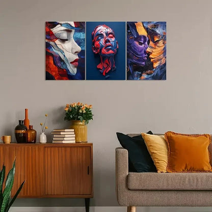 3pcs Vintage Abstract Expressionist Portrait Metal Print Ready to Hang Art