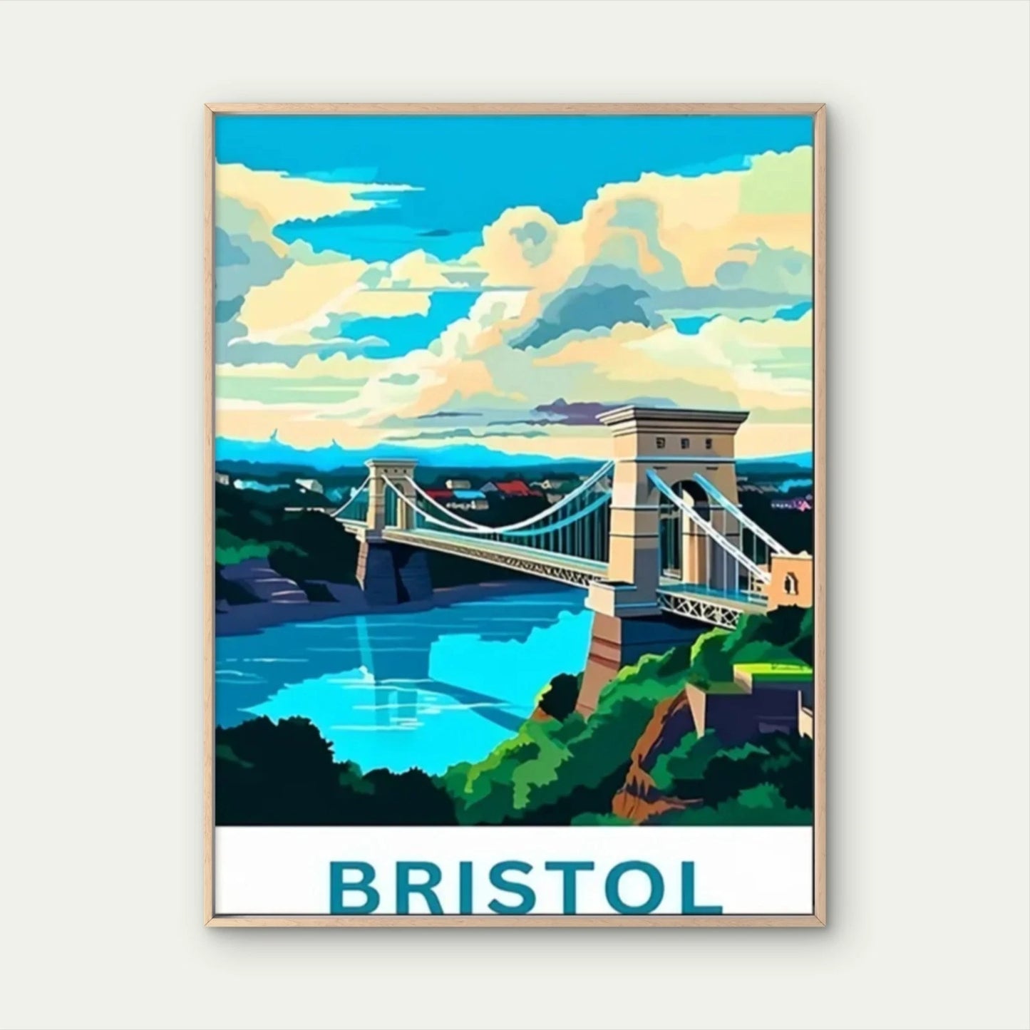 Bristol England Clifton Suspension Bridge Travel Poster Print Wall Art