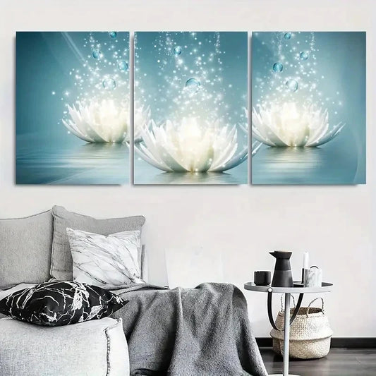 3pcs Tranquil Floral Sparkle Illustration Wall Art Set Canvas Framed 40x60cm - High Quality Print 100% Australian Made Wall Canvas Ready to Hang