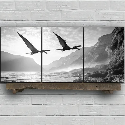 3pcs Dragons Flying On The Coast Metal Print Ready to Hang Art