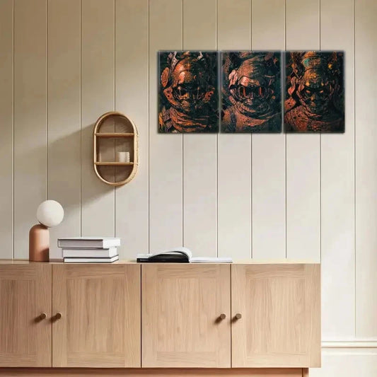 3pcs Horror Dramatic Skulls & Ornate Details Metal Print Ready to Hang Art