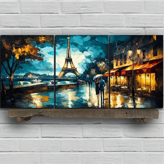 3pcs Street Night View Painting Metal Print Ready to Hang Art