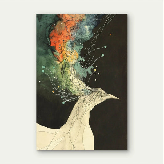 Mystical Peacock with Abstract Fluid Paint 40x60cm Metal Print Ready to Hang
