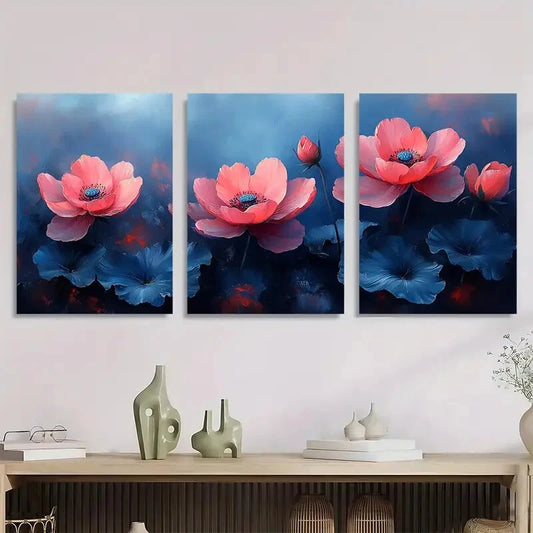 3pcs Rain Kissed Vibrant Bloom Floral Painting Metal Print Ready to Hang Art