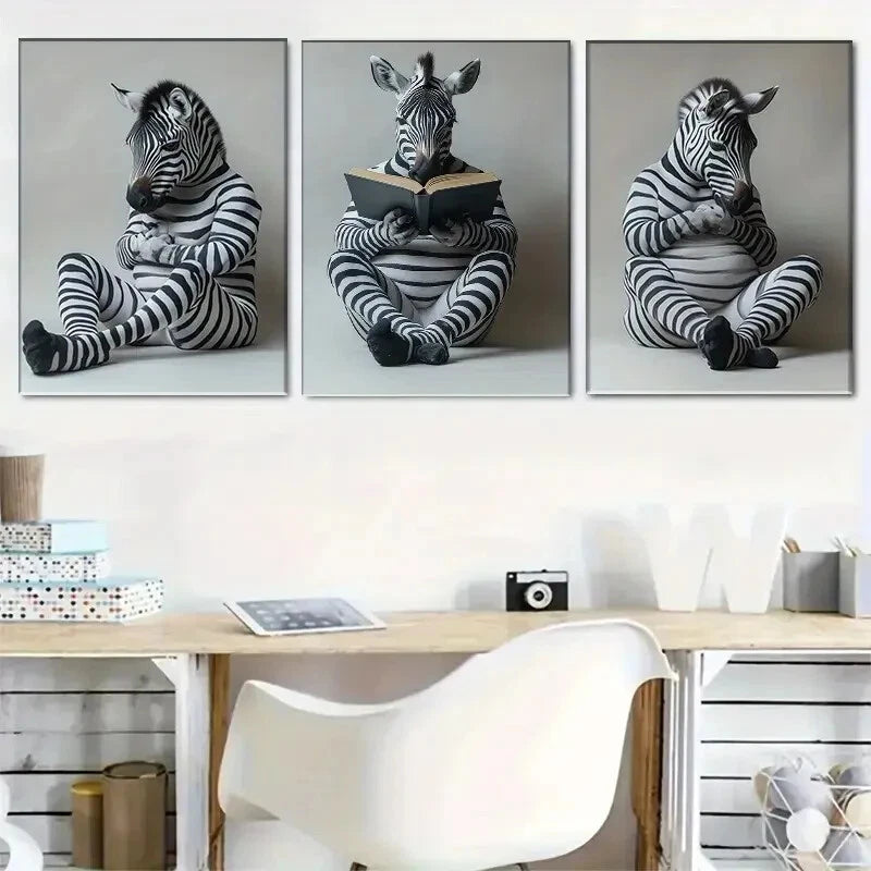 3pcs Adorable Three Zebra Décor Perfect Wall Art Set Canvas Framed 40x60cm - High Quality Print 100% Australian Made Wall Canvas Ready to Hang