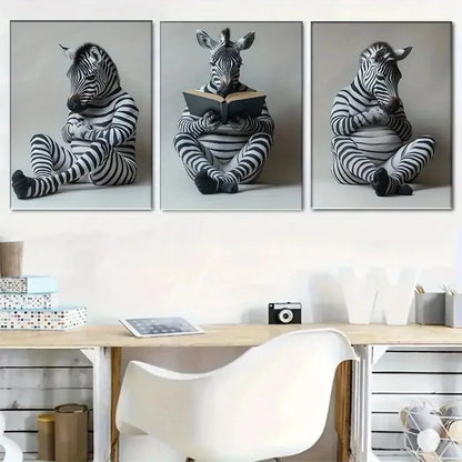 3pcs Adorable Three Zebra Décor Perfect Wall Art Set Canvas Framed 40x60cm - High Quality Print 100% Australian Made Wall Canvas Ready to Hang