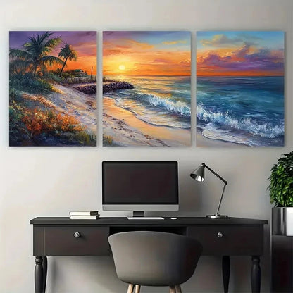 3pcs Key West Travel Tropical Sunset Landscape Wall Art Set Canvas Framed 40x60cm - High Quality Print 100% Australian Made Wall Canvas Ready to Hang