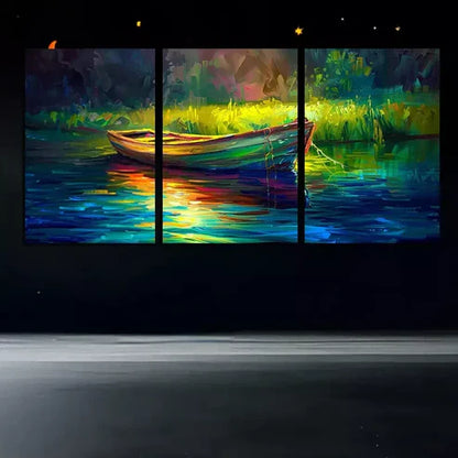 3pcs Boat and Lake Canvas Framed 60x90cm - High Quality Print 100% Australian Made Wall Canvas Ready to Hang