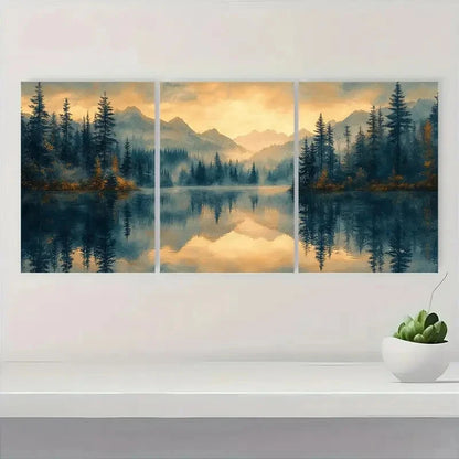 3pcs Misty Forest Reflection Landscape Metal Print Ready to Hang Art