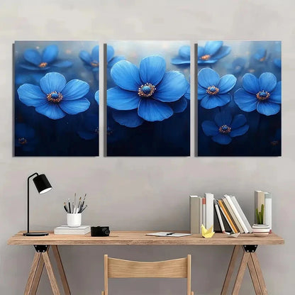 3pcs Painting Print Blue Flower Art Nature Art Metal Print Ready to Hang Art