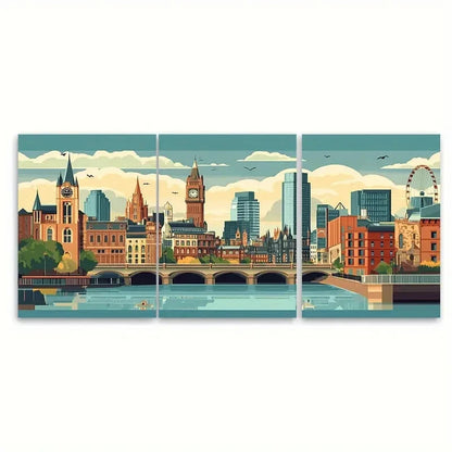 3pcs Manchester Cityscape Unique Metal Print Ready to Hang Art
