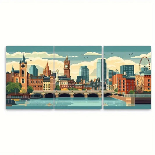 3pcs Manchester Cityscape Unique Metal Print Ready to Hang Art