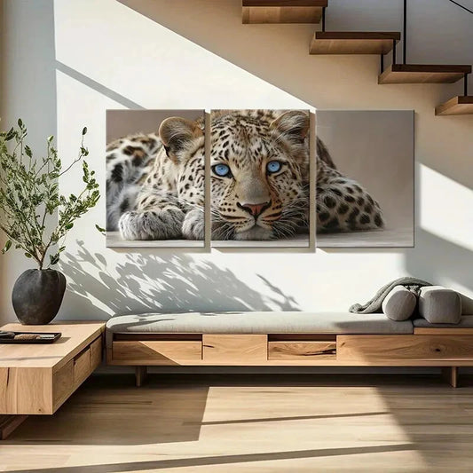 3pcs Leopard Art Wildlife Decor Blue Eyes Metal Print Ready to Hang Art