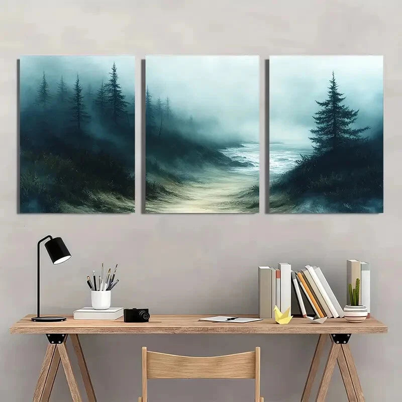 3pcs Misty Foggy Beach Abstract Seascape Metal Print Ready to Hang Art