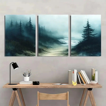 3pcs Misty Foggy Beach Abstract Seascape Metal Print Ready to Hang Art