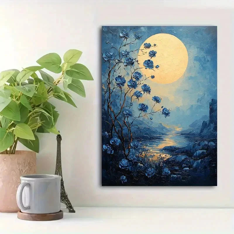 Beautiful Night Scene Landscape with Full Moon 40x60cm Metal Print Ready to Hang