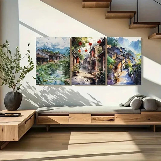 3pcs Scenic Asian Chinese Architecture Landscapes Metal Print Ready to Hang Art
