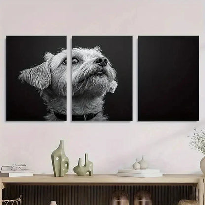 3pcs Whimsical Dog Black Doodle Style Metal Print Ready to Hang Art