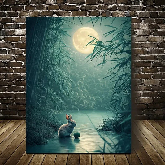 Surreal Art Scene of Rabbit Playing with Ball 40x60cm Metal Print Ready to Hang