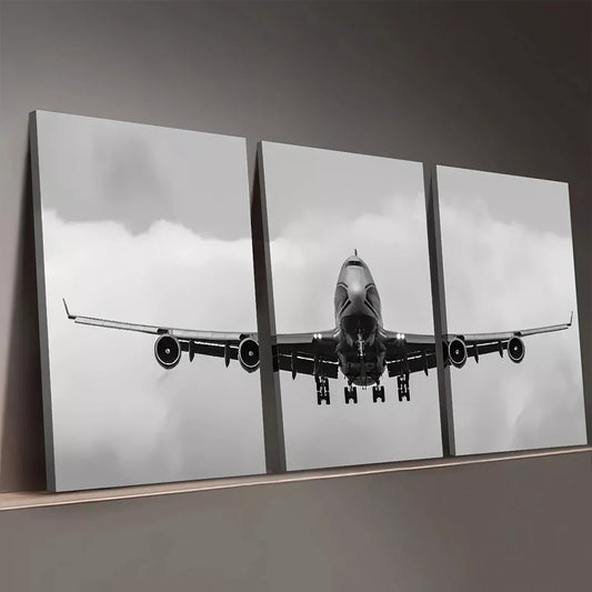 3pcs Black And White Airplanes in Flight Print Wall Art Set Canvas Framed 50x70cm - High Quality Print 100% Australian Made Wall Canvas Ready to Hang