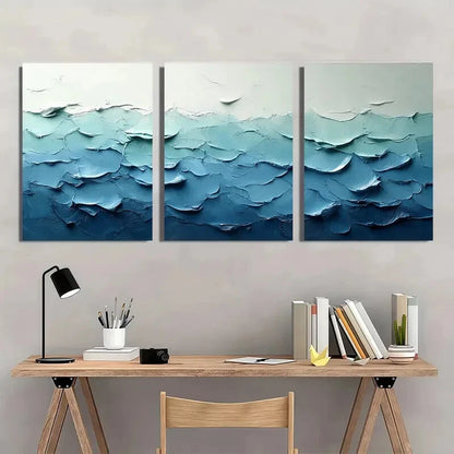 3pcsLight Green and Blue Abstract Texture Painting Metal Print Ready to Hang Art