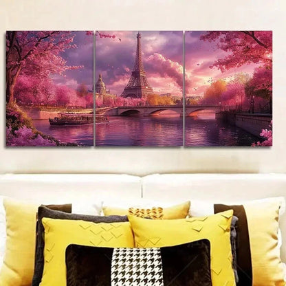 3pcs Cherry Blossoms at Eiffel Tower Wall Art Set Canvas Framed 50x70cm - High Quality Print 100% Australian Made Wall Canvas Ready to Hang