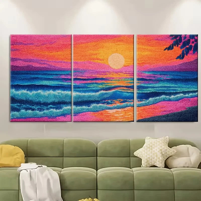 3pcs Depicting Beach Waves at Dawn Metal Print Ready to Hang Art