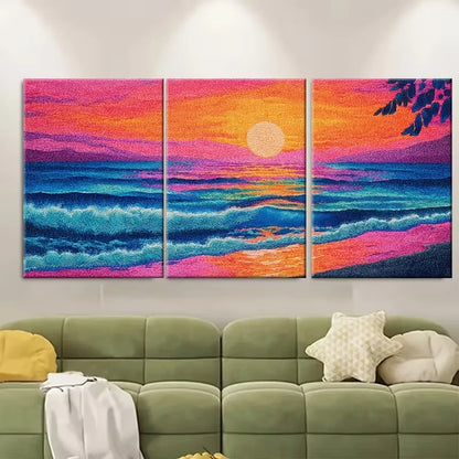 3pcs Depicting Beach Waves at Dawn Metal Print Ready to Hang Art