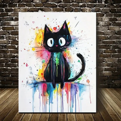 WhimsyArt Contemporary Abstract Black Cat Painting 40x60cm Metal Print Ready to Hang