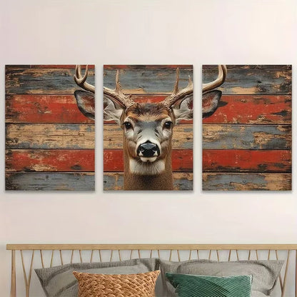 3pcs White Tailed Deer Wildlife Decor  Wall Art Set Canvas Framed 60x90cm - High Quality Print 100% Australian Made Wall Canvas Ready to Hang