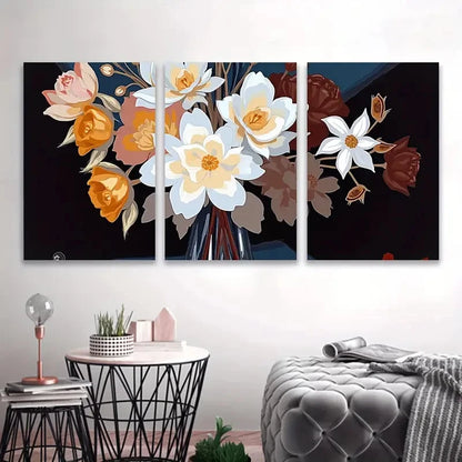 3pcs Eternal Elegance White and Amber Flowers Wall Art Set Canvas Framed 50x70cm - High Quality Print 100% Australian Made Wall Canvas Ready to Hang