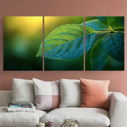 3pcs Fresh Green Leaf Nature Photography Metal Print Ready to Hang Art