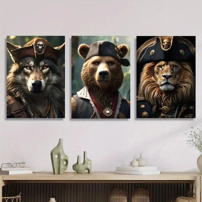 3pcs Animal pirate crew, animal pirates, ancient Metal Print Ready to Hang Art