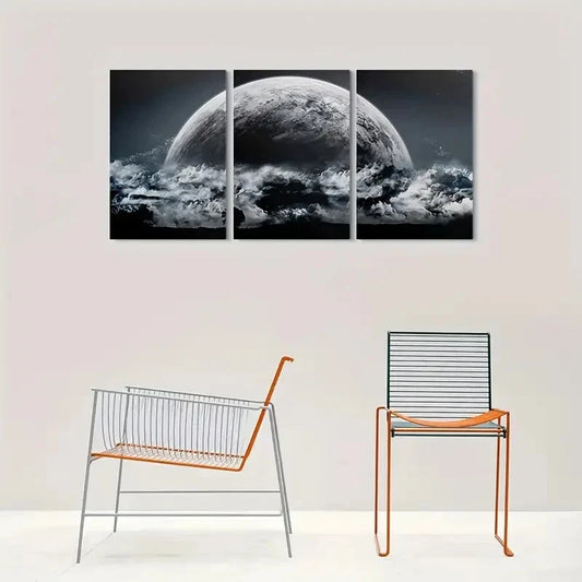 3pcs Black and White Celestial Metal Print Ready to Hang Art