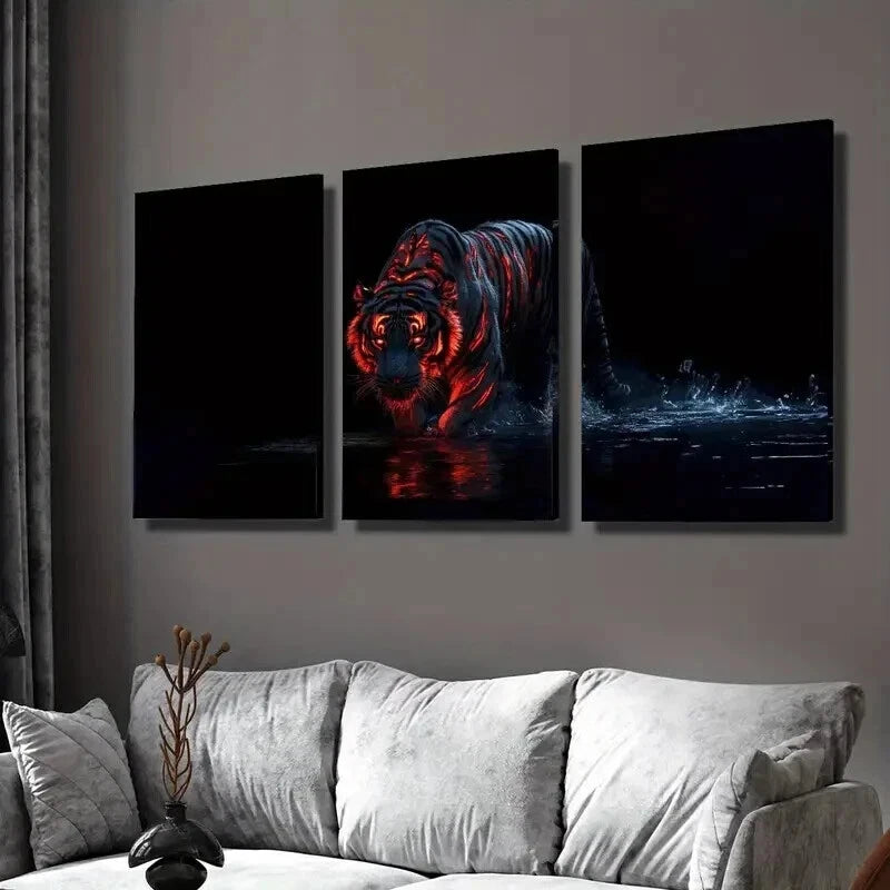 3pcs Stunning Fiery Tiger on Water Painting Wall Art Set Canvas Framed 40x60cm - High Quality Print 100% Australian Made Wall Canvas Ready to Hang