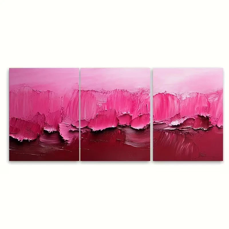 3pcs Vibrant Pink Abstract Brush Stroke Metal Print Ready to Hang Art