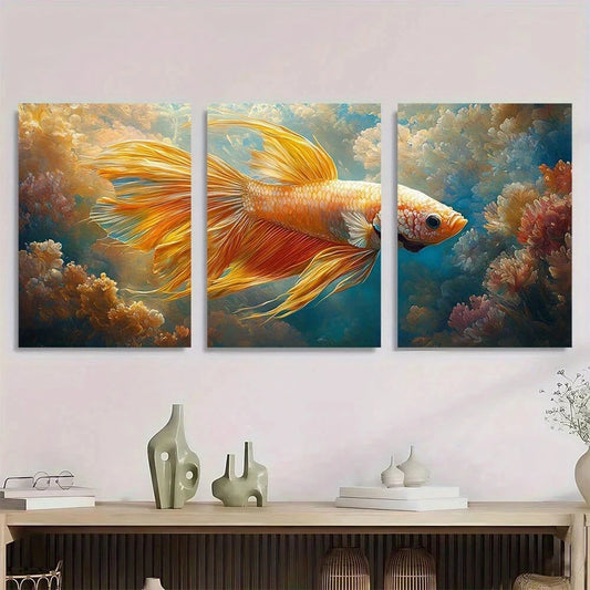 3pcs Vibrant Blooming Flowers & Swirling Colors Metal Print Ready to Hang Art