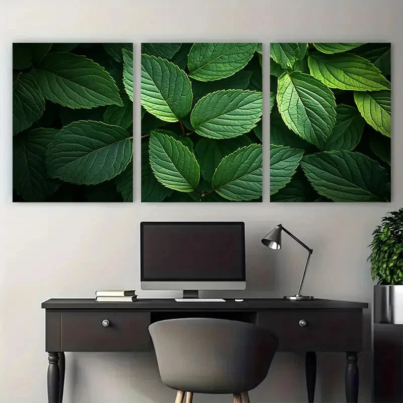 3pcs Natural Green Leaves Foliage Composition Metal Print Ready to Hang Art