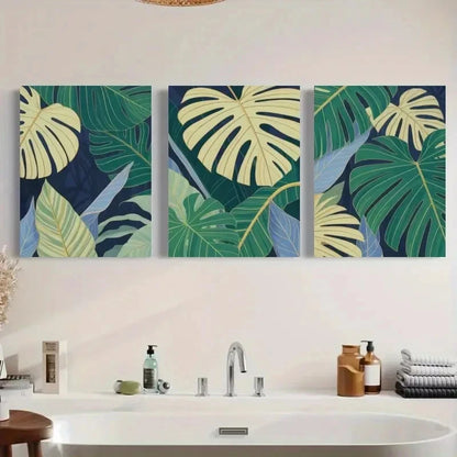 3pcs Botanical Green & Blue Leaf Patterns Metal Print Ready to Hang Art