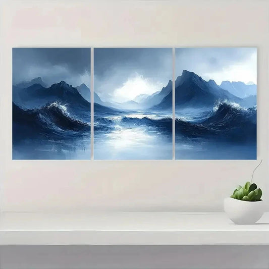 3pcs Mountain and Ocean Abstract Landscape Metal Print Ready to Hang Art