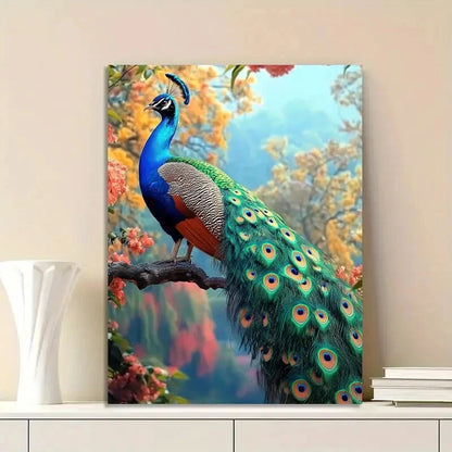 Beautiful Peacock Perched Painting 40x60cm Metal Print Ready to Hang