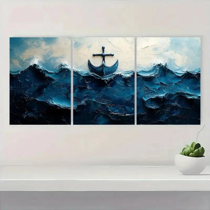 3pcs  Soothing Blue Ocean Minimalist ER  Wall Art Set Canvas Framed 50x70cm - High Quality Print 100% Australian Made Wall Canvas Ready to Hang