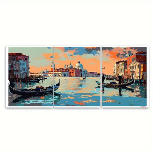 3pcs Romantic Italian Gondolas &Historic Buildings Metal Print Ready to Hang Art