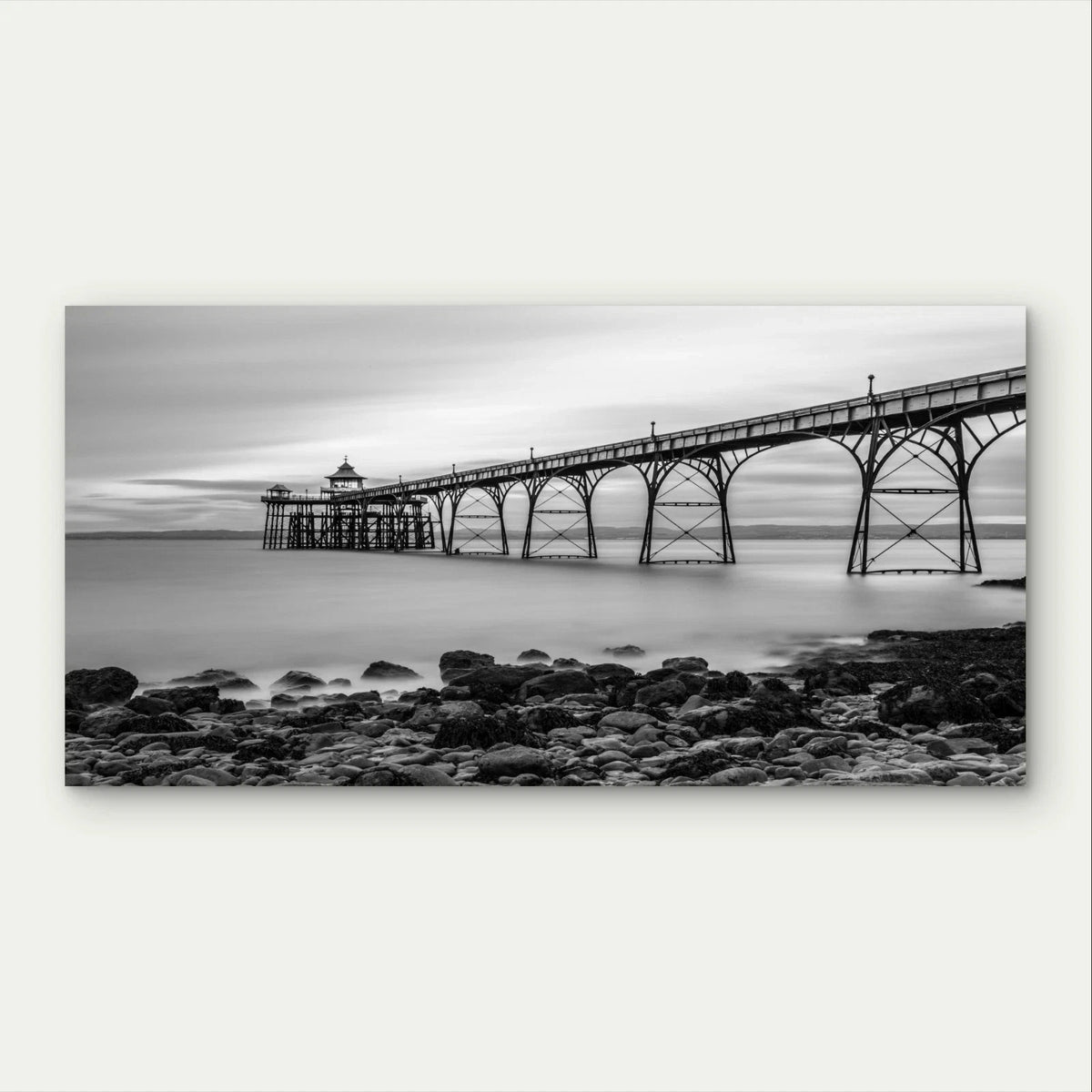Black and White Coastal Pier Wall Art Canvas Office Home Framed 120x60cm