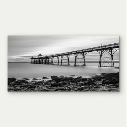 Black and White Coastal Pier Wall Art Canvas Office Home Framed 120x60cm
