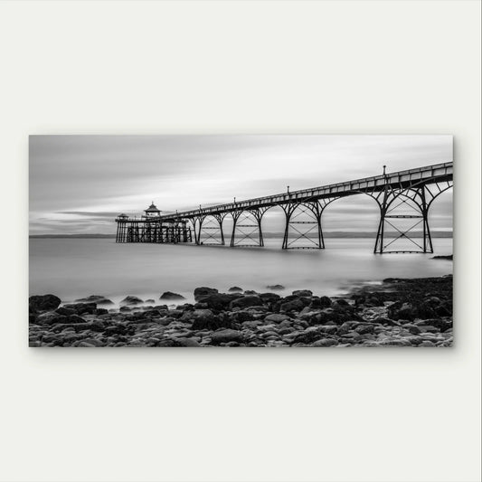 Black and White Coastal Pier Wall Art Canvas Office Home Framed 120x60cm