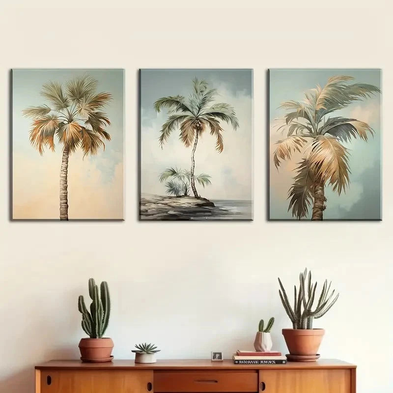 3pcs Beach Coconut Tree Seascape Metal Print Ready to Hang Art